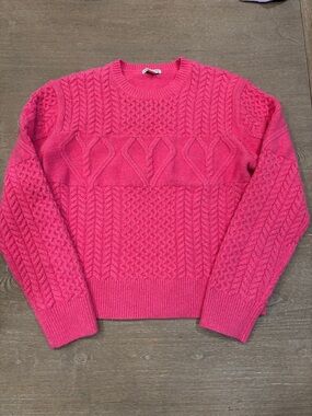 Crewcuts Girls Cable Knit Sweater in Bright Pink hearts sz 14/15